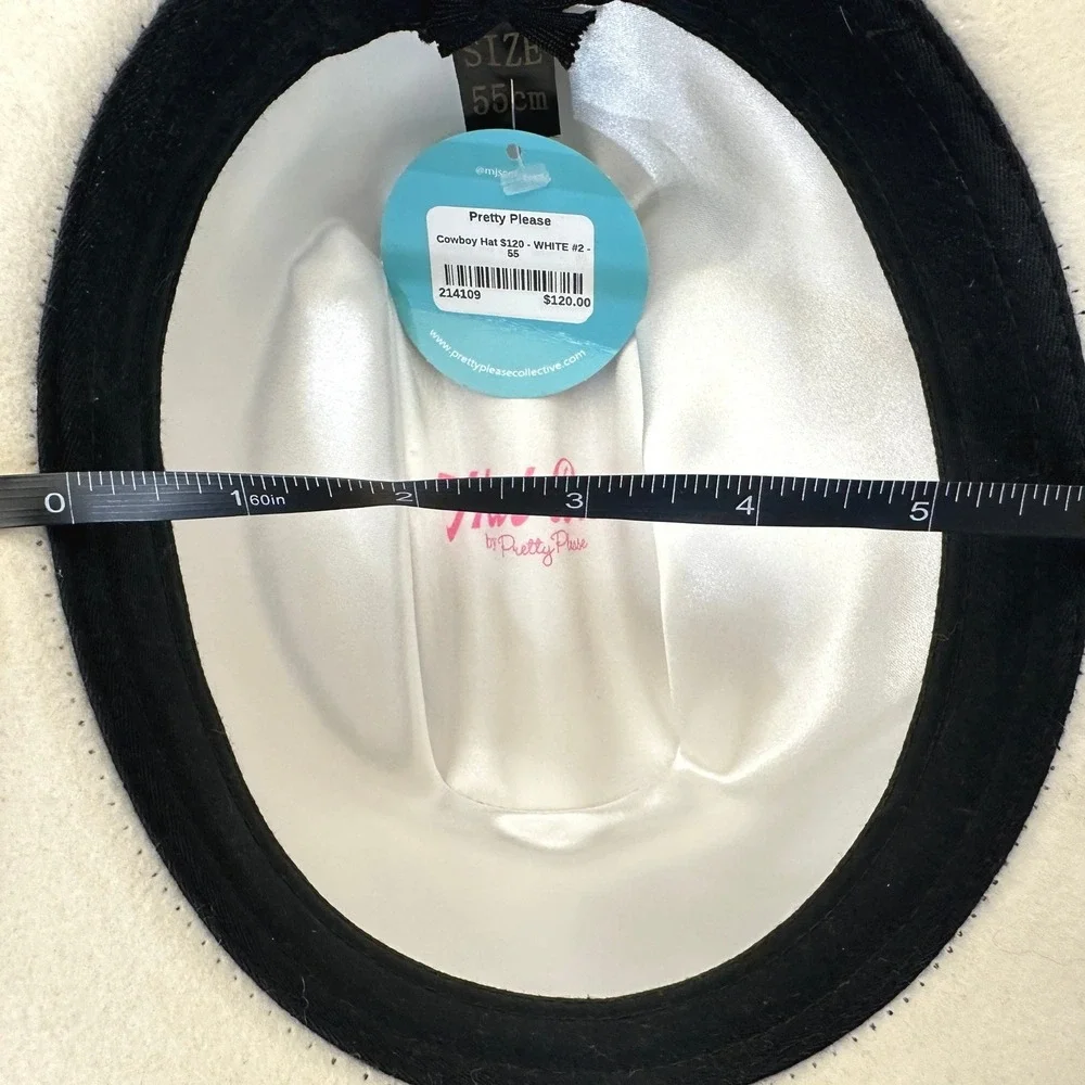 Hat Bar Custom White Felt Cowboy Hat Brown Ribbon Band 55cm MJ's